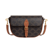 Celine Folco Shoulder Bag in Triomphe Canvas and Calfskin Tan