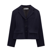 (W) Zara Tailored Wool Blend Tight-Fit Blazer Navy