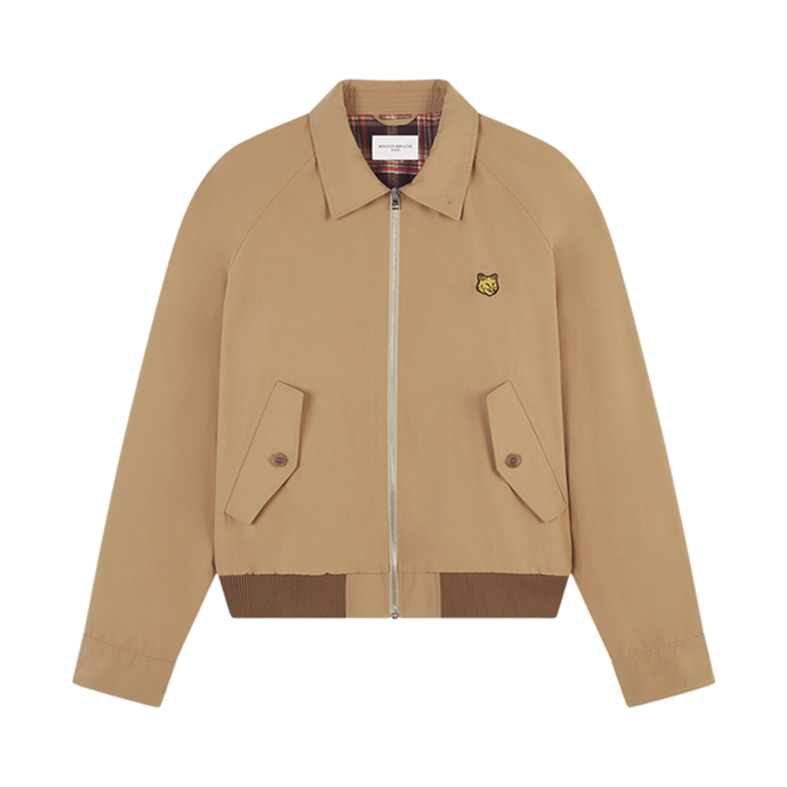 LM02103WQ0062-P220 Maison Kitsune Harrington Jacket in Technical Cotton Gabardine with Bold Fox Head Patch Beige
