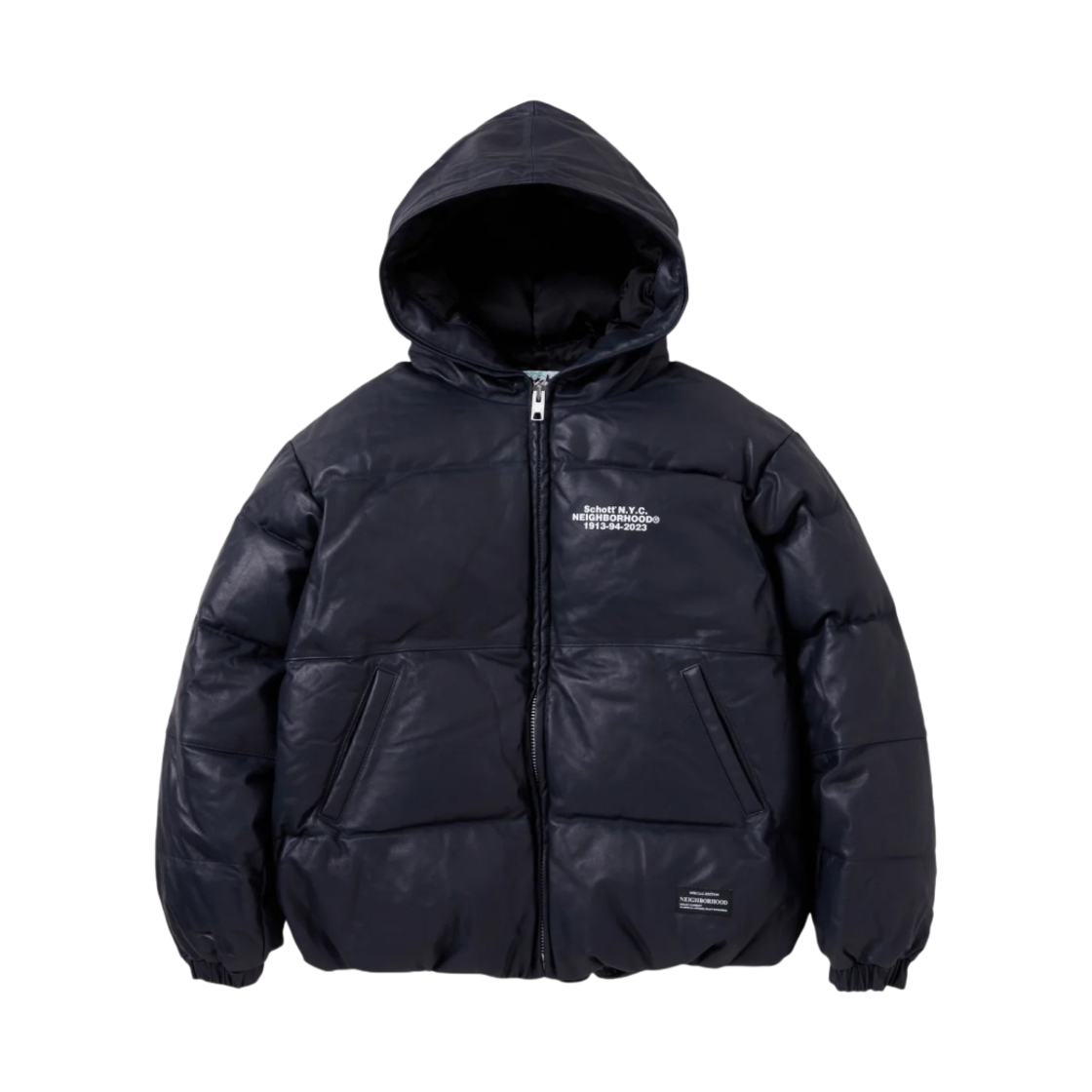 네이버후드 x 쇼트 레더 후드 다운 자켓 네이비(Neighborhood x Schott Leather Hooded Down Jacket Navy)