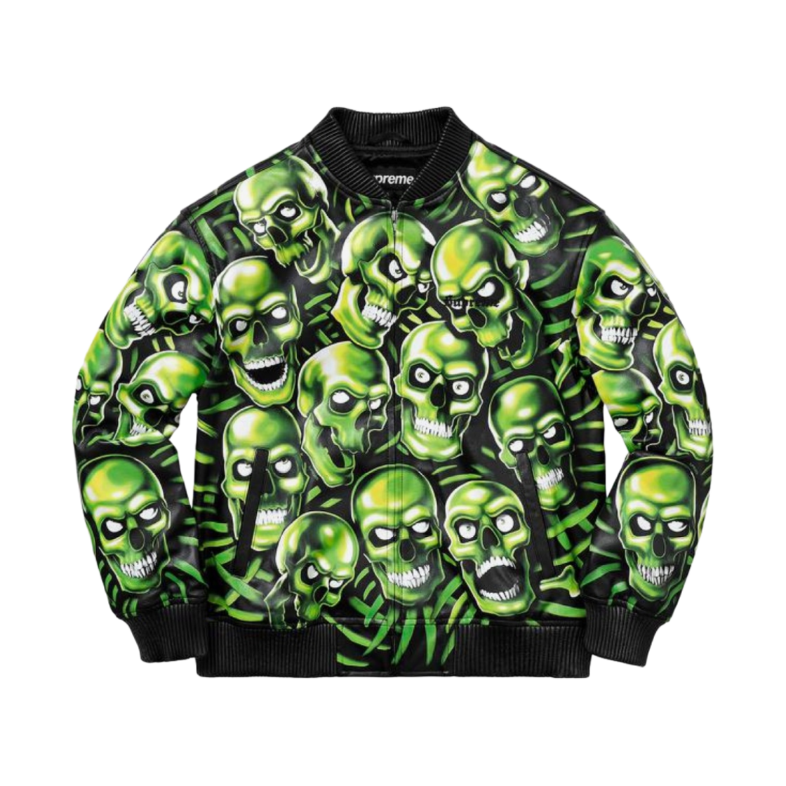 슈프림 스컬 파일 레더 봄버 자켓 그린 - 18SS(Supreme Skull Pile Leather Bomber Jacket Green - 18SS)