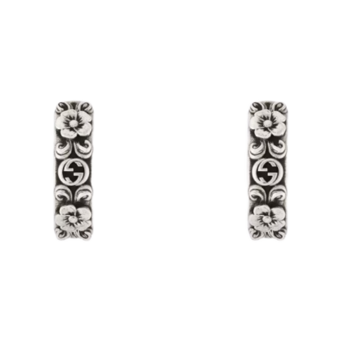 구찌 인터로킹 G 플라워 이어링 실버 에이지드 피니쉬(Gucci Interlocking G And Flower Earrings Silver Aged Finish) - 1