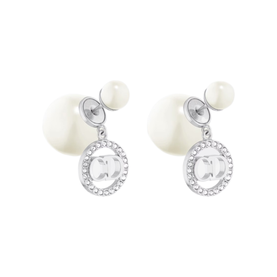 (W) 디올 트리발 이어링 실버 피니쉬 메탈 화이트 레진 펄 실버 톤 크리스탈((W) Dior Tribales Earrings Silver Finish Metal White Resin Pearls Silver Tone Crystals) - 1