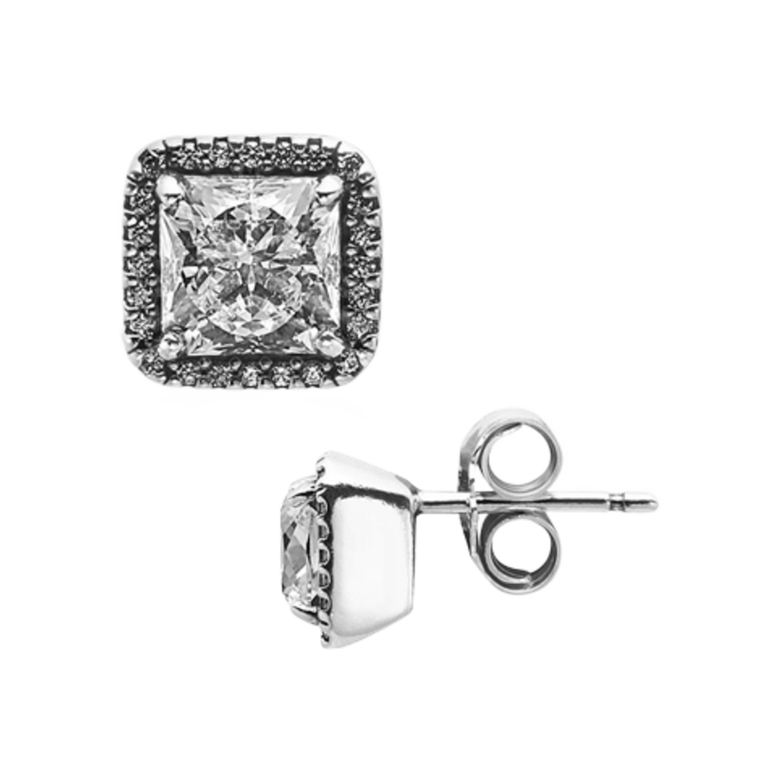 (W) 판도라 스퀘어 스파클 헤일로 스터드 이어링 스털링 실버 클리어((W) Pandora Square Sparkle Halo Stud Earrings Sterling Silver Clear) - 1