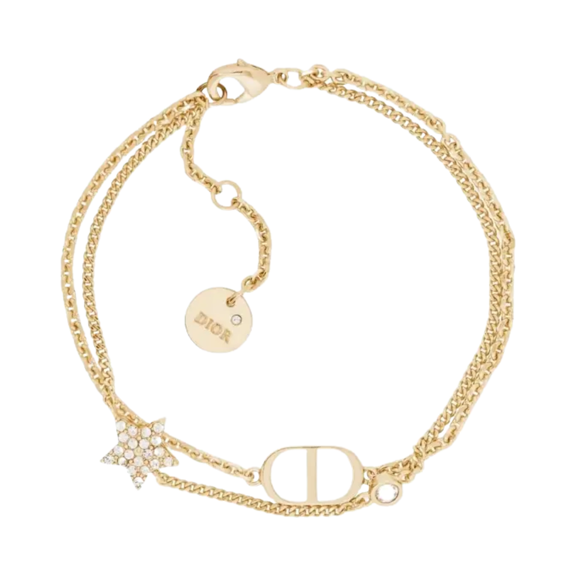 (W) 디올 쁘띠 CD 더블 브레이슬릿 골드 피니쉬 메탈 화이트 크리스탈((W) Dior Petit CD Double Bracelet Gold Finish Metal White Crystals)