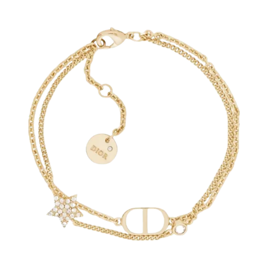 B1133PMTCY-D301 (W) Dior Petit CD Double Bracelet Gold Finish Metal White Crystals