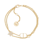 (W) Dior Petit CD Double Bracelet Gold Finish Metal White Crystals