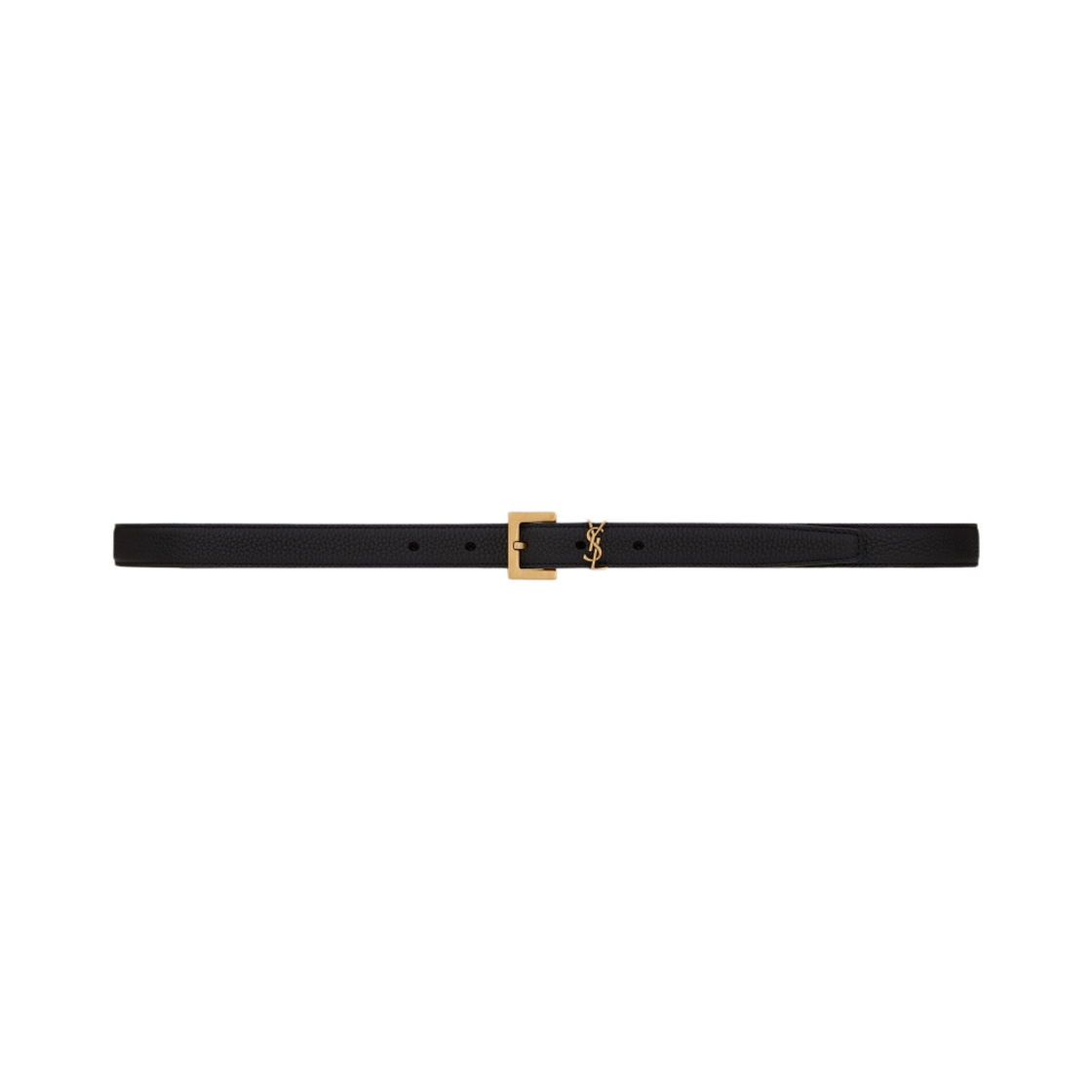 612616-DTI0W-1000 Saint Laurent Cassandre Grained Leather Square Buckle Thin Belt Black