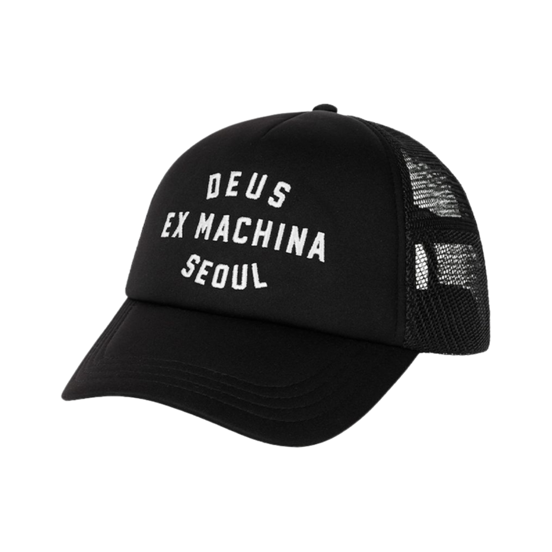 데우스 엑스 마키나 서울 컬리지 어드레스 트러커 캡 블랙(Deus Ex Machina Seoul College Address Trucker Cap Black)