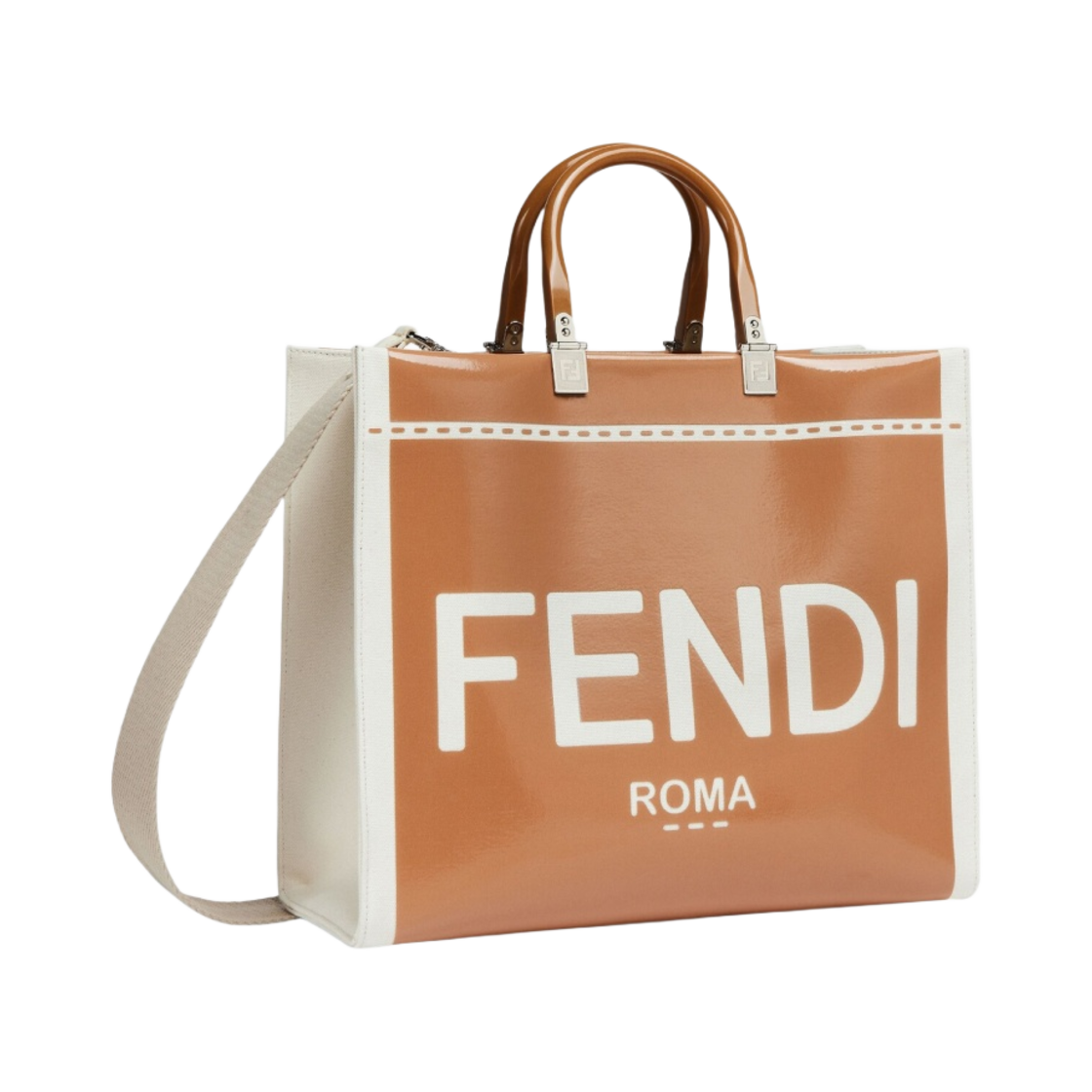 펜디 선샤인 미디움 캔버스 페이턴트 레더 쇼퍼 브라운(Fendi Sunshine Medium Canvas and Patent Leather Shopper Brown) - 2