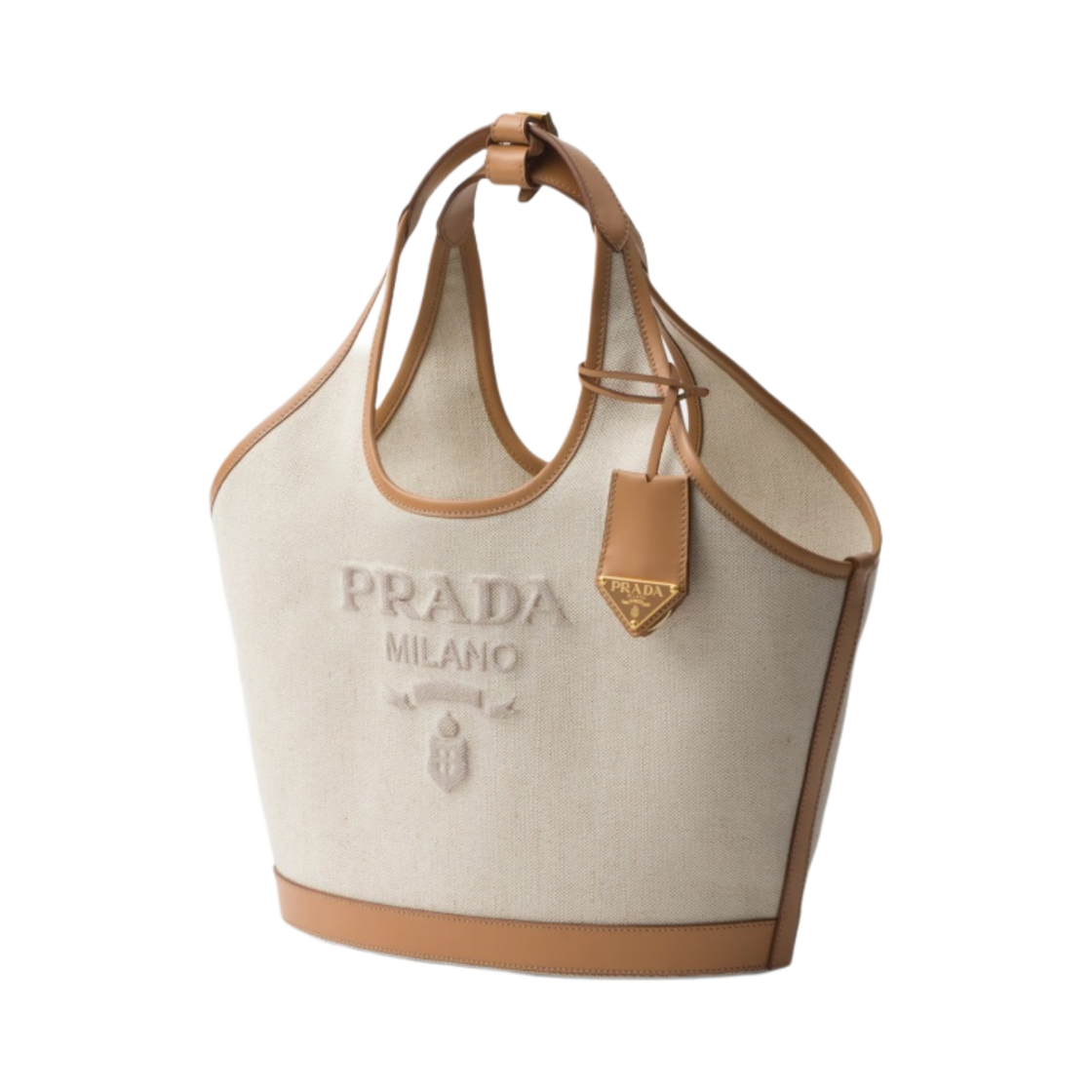 프라다 미디엄 리넨 혼방 및 레더 토트백 내츄럴(Prada Medium Linen Blend and Leather Tote Bag Natural) - 2
