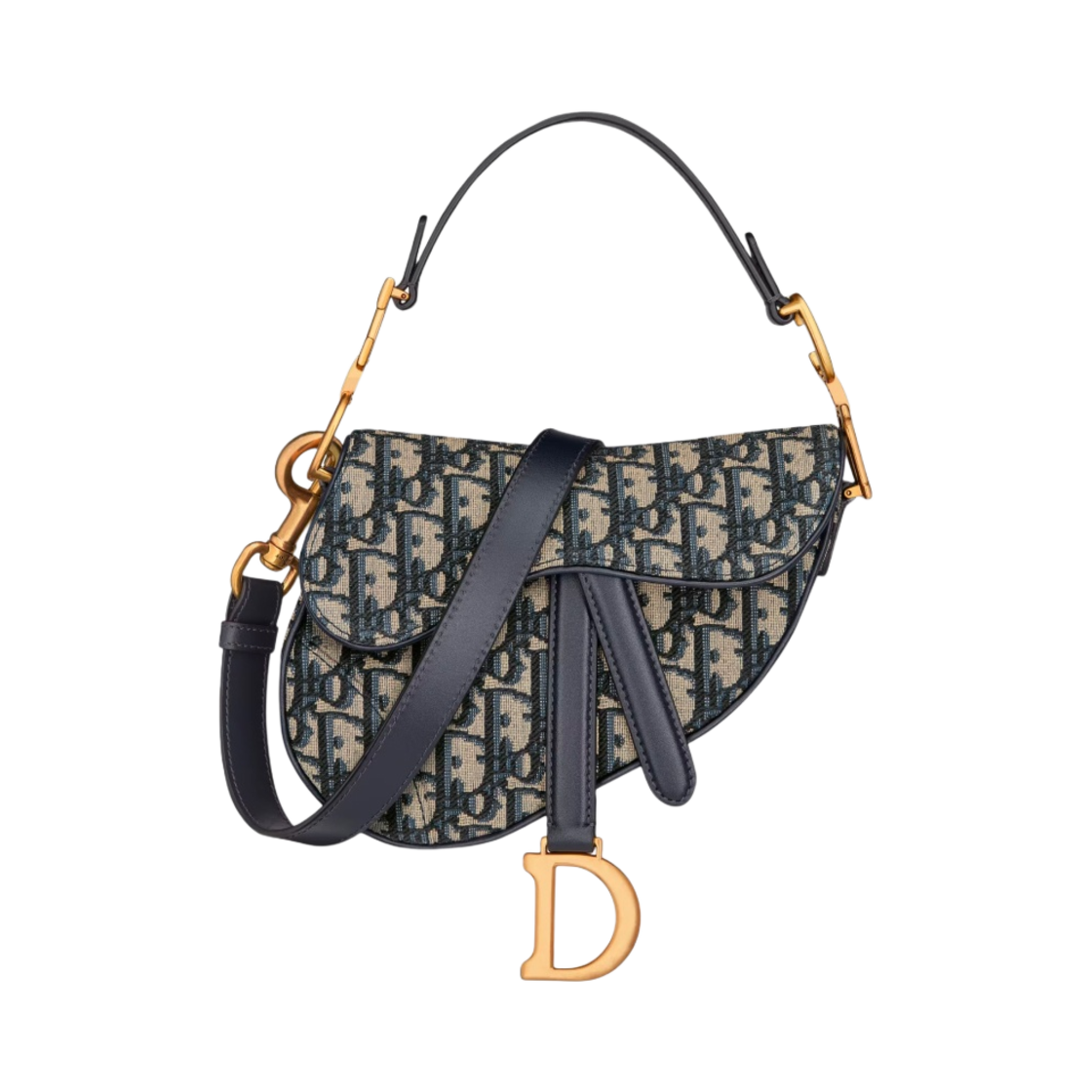 M0456CTZQ-M928 Dior Mini Saddle Bag with Strap Blue Dior Oblique Jacquard