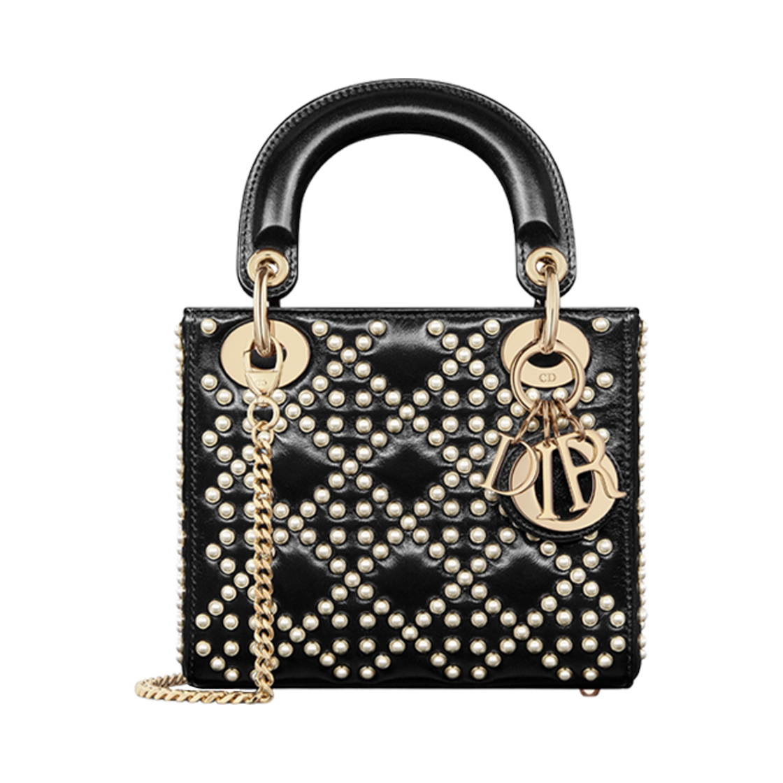 M0505OWFX-M911 Dior Mini Lady Bag Black Crinkle Effect White Resin Half Pearl Motif - 대표 이미지 #1