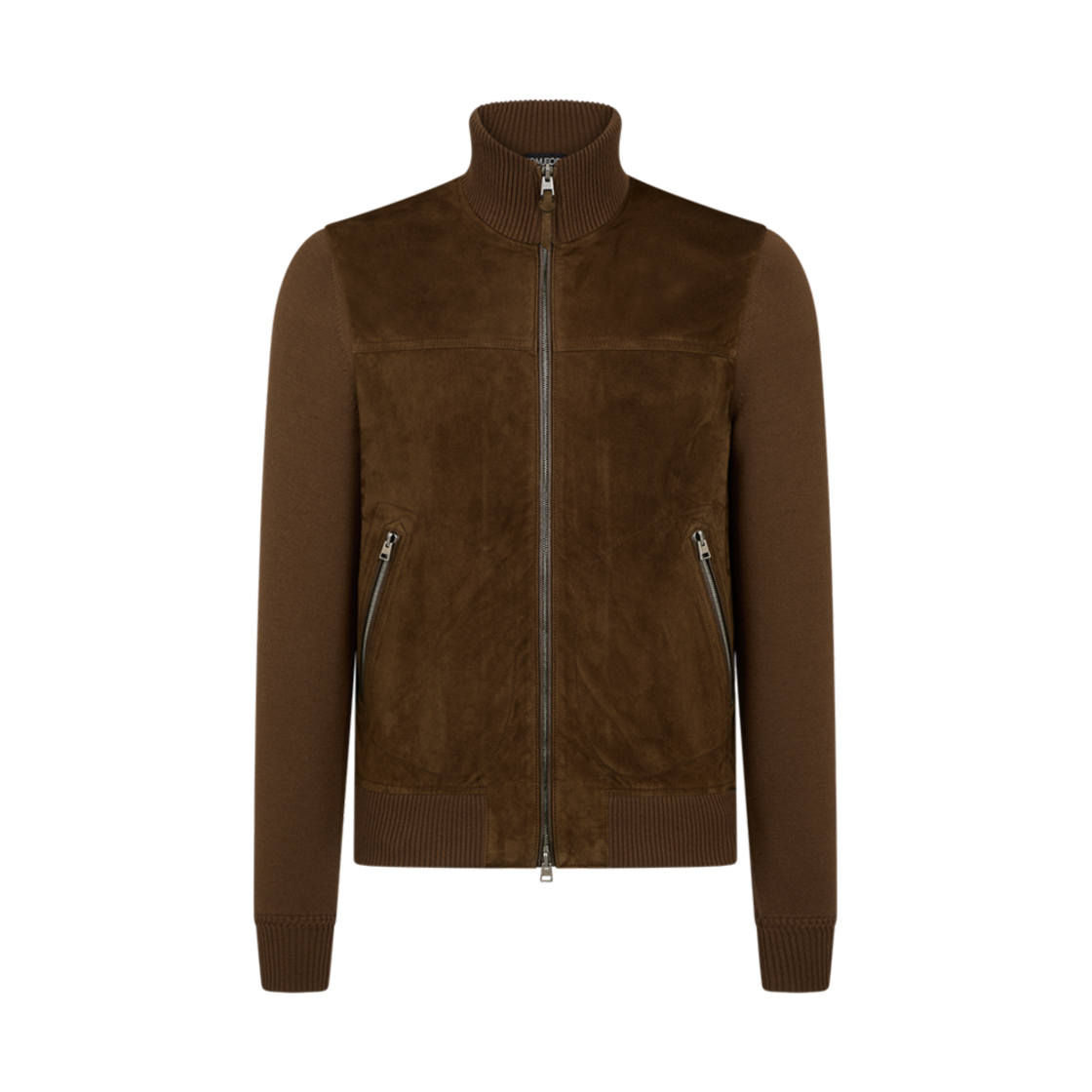 KZF008-YMW084-S25 Tom Ford Suede Front Wool Zip Through Tobacco