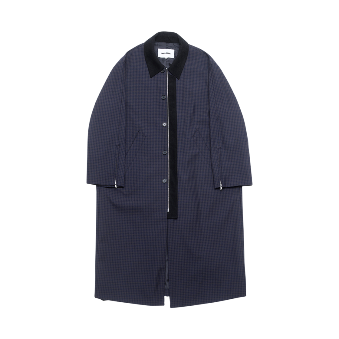 VJ311 Haleine Long Wool Mac Coat Navy Check (VJ311) - 대표 이미지 #1