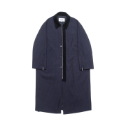 Haleine Long Wool Mac Coat Navy Check (VJ311)