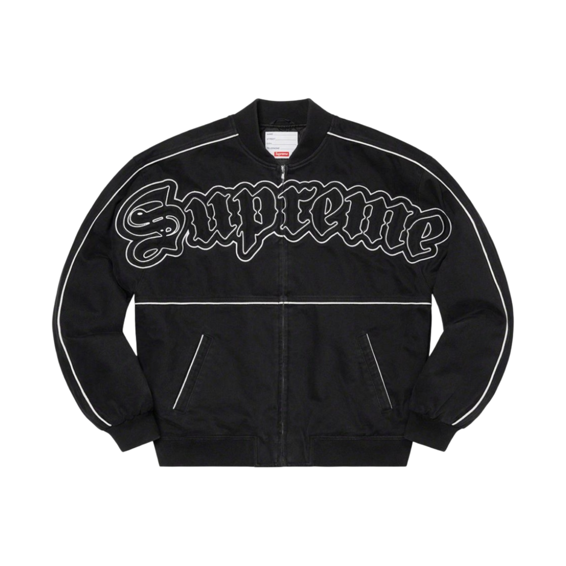 슈프림 트윌 올드 잉글리쉬 바시티 자켓 블랙 - 21SS(Supreme Twill Old English Varsity Jacket Black - 21SS) - 1