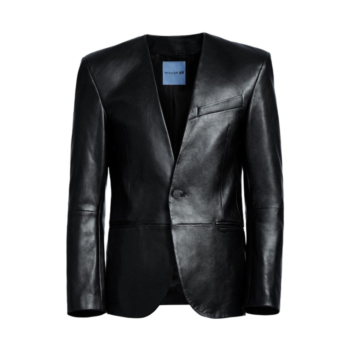 에이치앤엠 x 뮈글러 디파인드 웨이스트 레더 블레이저 블랙(H&M x Mugler Defined Waist Leather Blazer Black)
