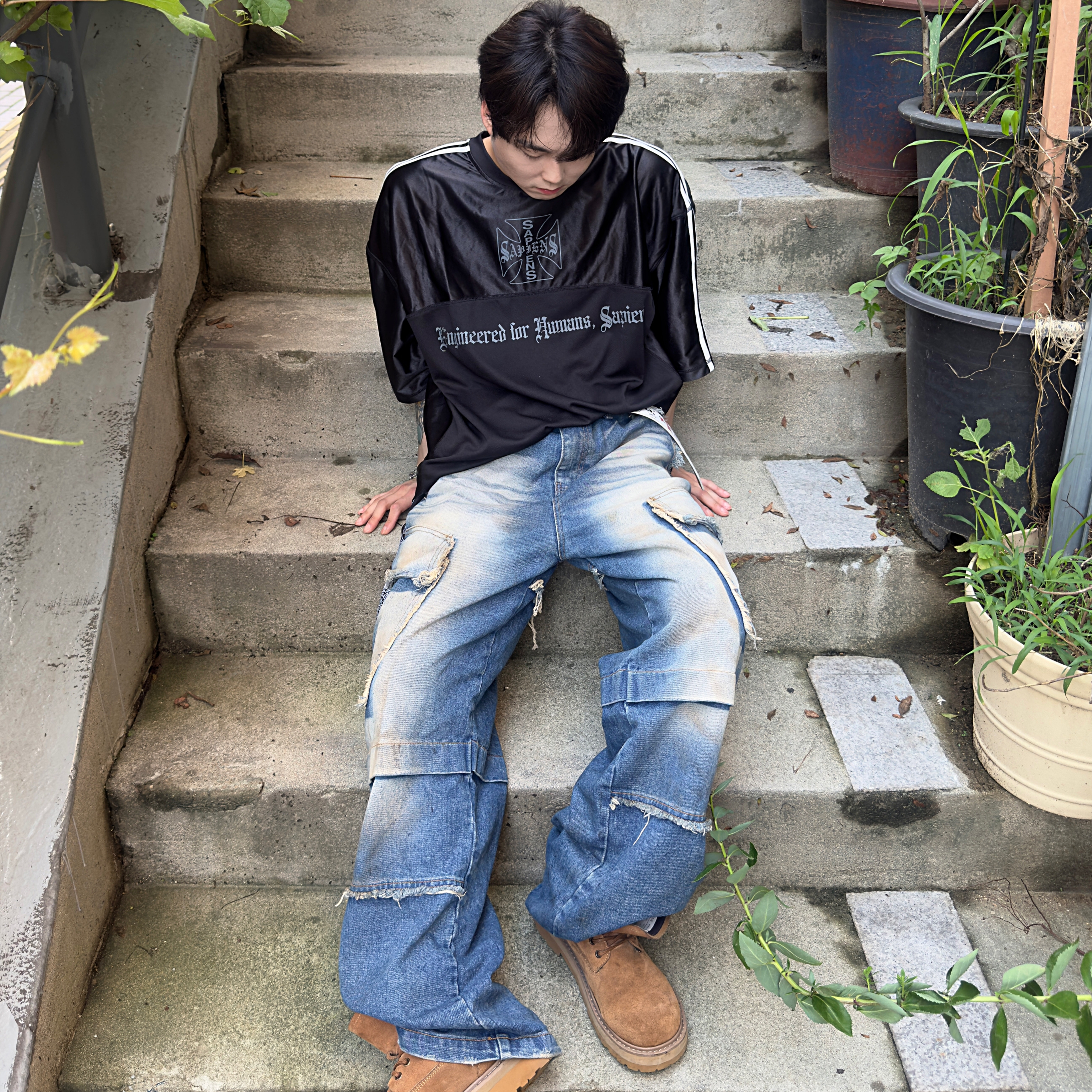 Sapiens Neo Rugby Over Fit  Short Sleeves Black 착용 스타일 - 3