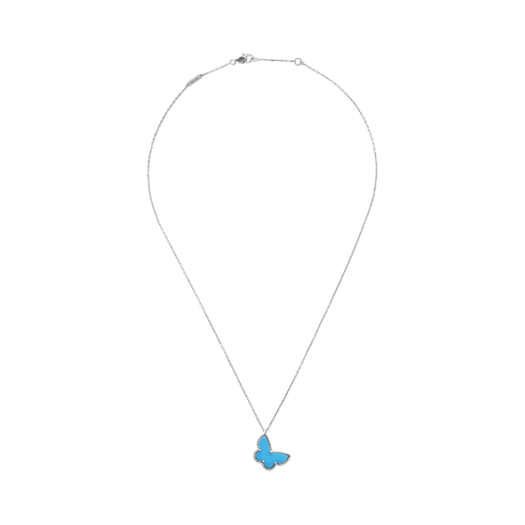 (W) Van Cleef & Arpels Sweet Alhambra Butterfly Pendant White Gold Turquoise