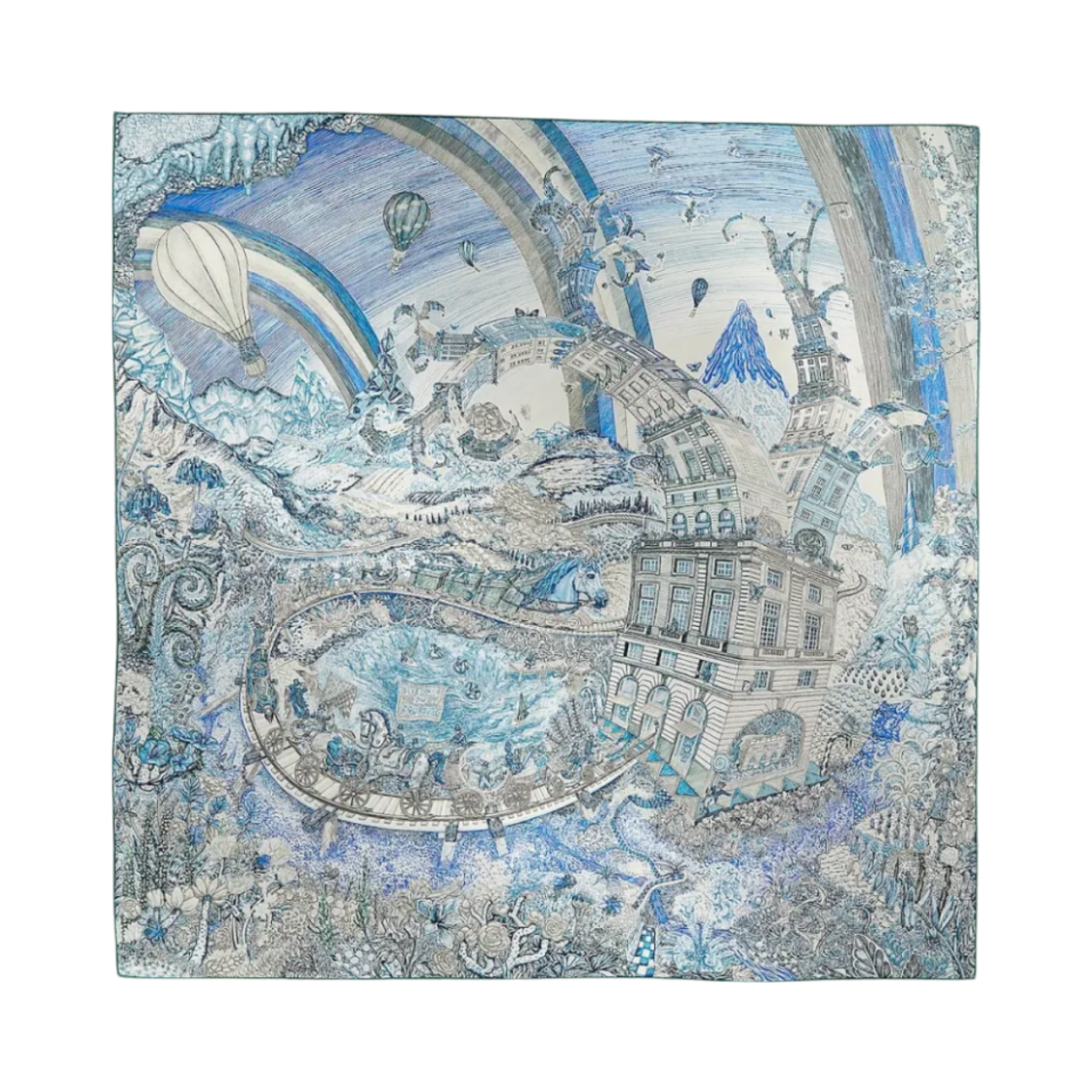 H004147S05 (W) Hermes Les Folies Du Faubourg Scarf 90 Bleu Electrique