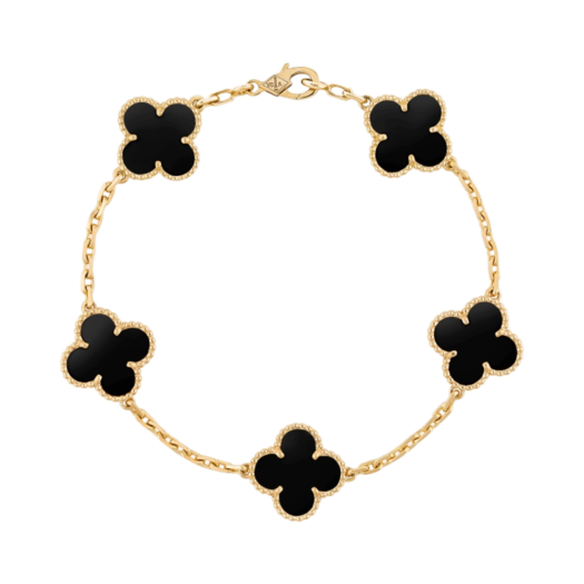 (W) Van Cleef & Arpels Vintage Alhambra Bracelet 5 Motifs Yellow Gold Onyx