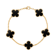 (W) Van Cleef & Arpels Vintage Alhambra Bracelet 5 Motifs Yellow Gold Onyx