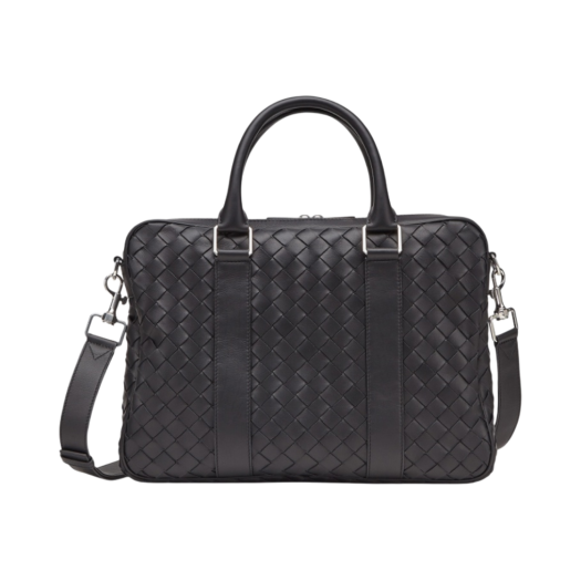 Bottega Veneta Leather Classic Intrecciato Small Briefcase Black