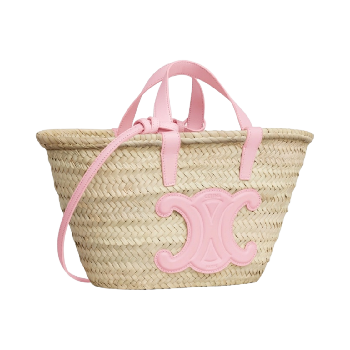 셀린느 라피아 & 카프스킨 틴 트리옹프 셀린느 클래식 파니에 핑크(Celine Teen Triomphe Celine Classic Panier in Palm Leaves and Calfskin Pink) - 2