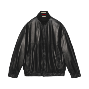 Gucci Leather Bomber Jacket Black