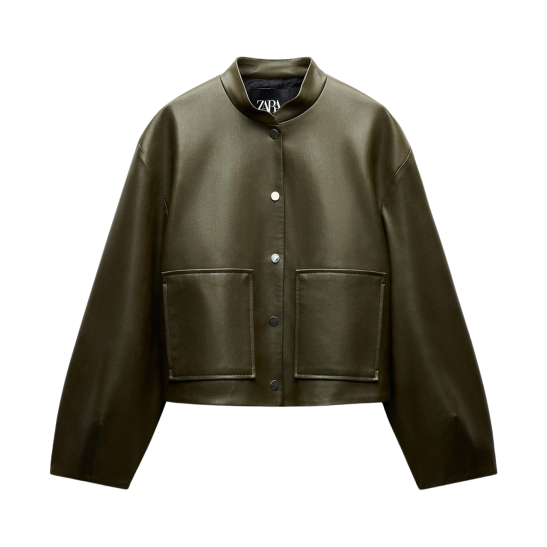 (W) 자라 포우 레더 봄버 자켓 다크 카키