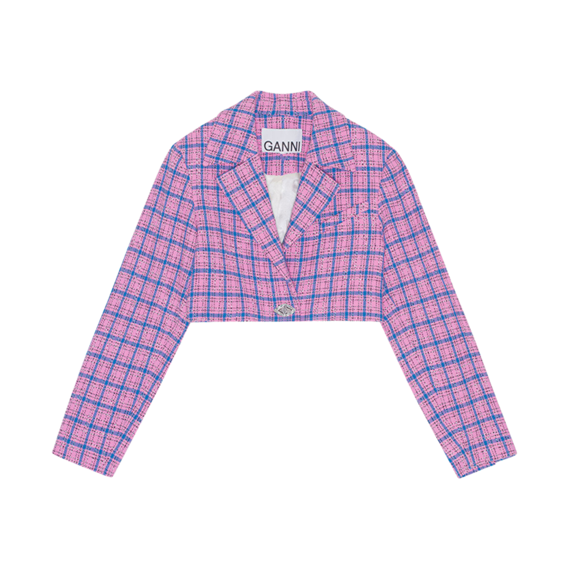 F8196-892 (W) Ganni Check Suiting Cropped Blazer Wild Orchid