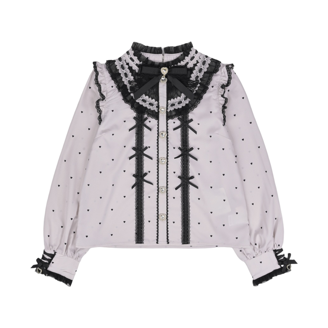 (W) 리즈 리사 오리지널 하트 도트 블라우스 핑크 블랙((W) Liz Lisa Original Heart Dot Blouse Pink Black)