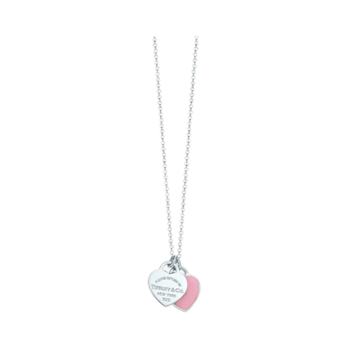 티파니 앤 코 리턴 투 티파니 핑크 더블 하트 태그 펜던트 미니 실버 (16in)(Tiffany & Co. Return To Tiffany Pink Double Heart Tag Pendant Mini Silver (16in))
