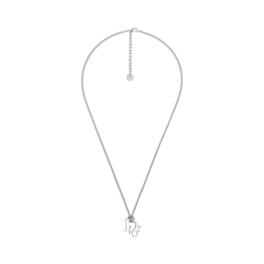 N1284HOMMT-D000 Dior Oblique Pendant Necklace Silver Finish Brass White Crystals