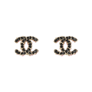 (W) Chanel Stud Earrings Metal Calfskin & Gold Black Pink