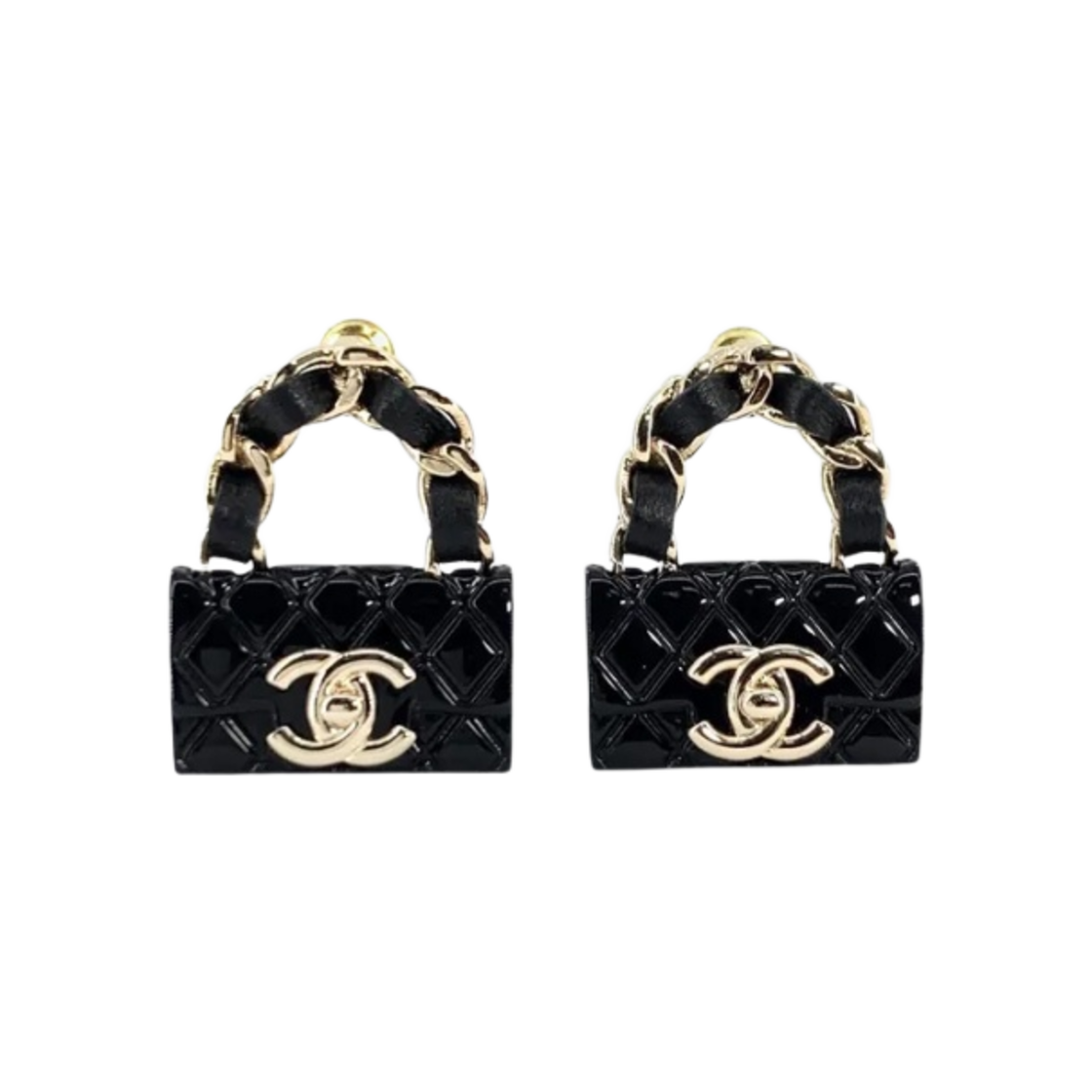 (W) 샤넬 이어링 메탈 레진 카프스킨 & 골드 블랙((W) Chanel Earrings Metal Resin Calfskin & Gold Black) - 1