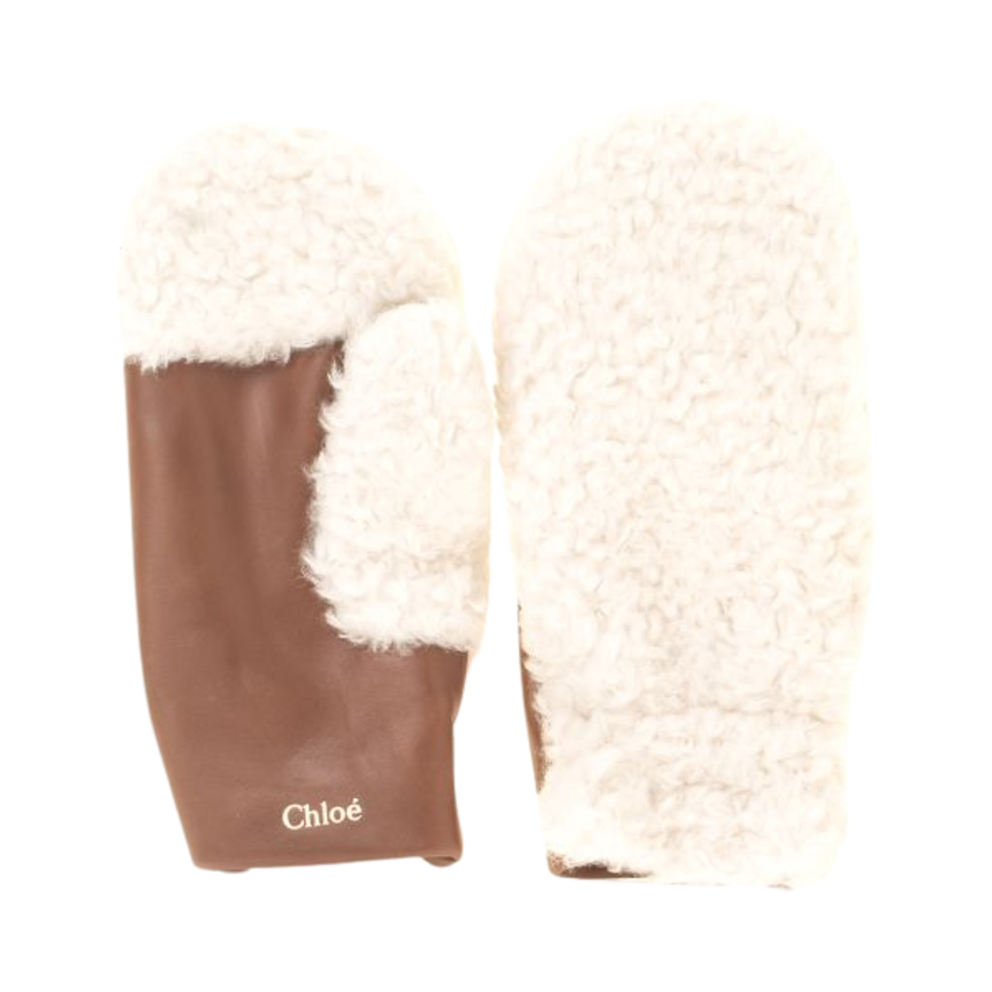 C11675-148 (Kids) Chloe Sheepskin Logo Print Gloves Brown Ivory