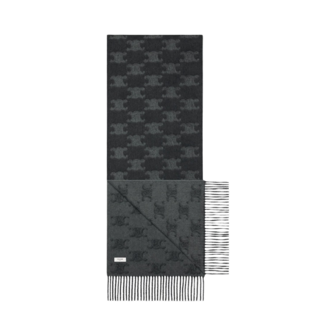 셀린느 프린지드 머플러 모노그램 캐시미어 느와르 앤트러사이트(Celine Fringed Muffler in Monogram Cashmere Noir Anthracite) - 2