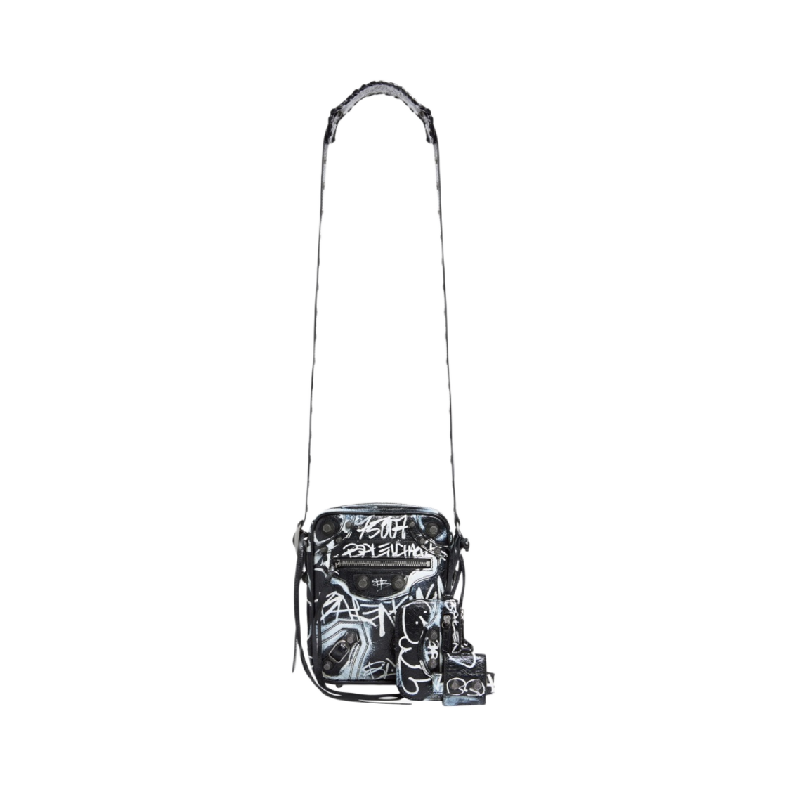 발렌시아가 아레나 램스킨 그래피티 르 카골 멘 크로스바디 백 블랙(Balenciaga Le Cagole Men Crossbody Bag with Graffiti in Arena Lambskin Black) - 1