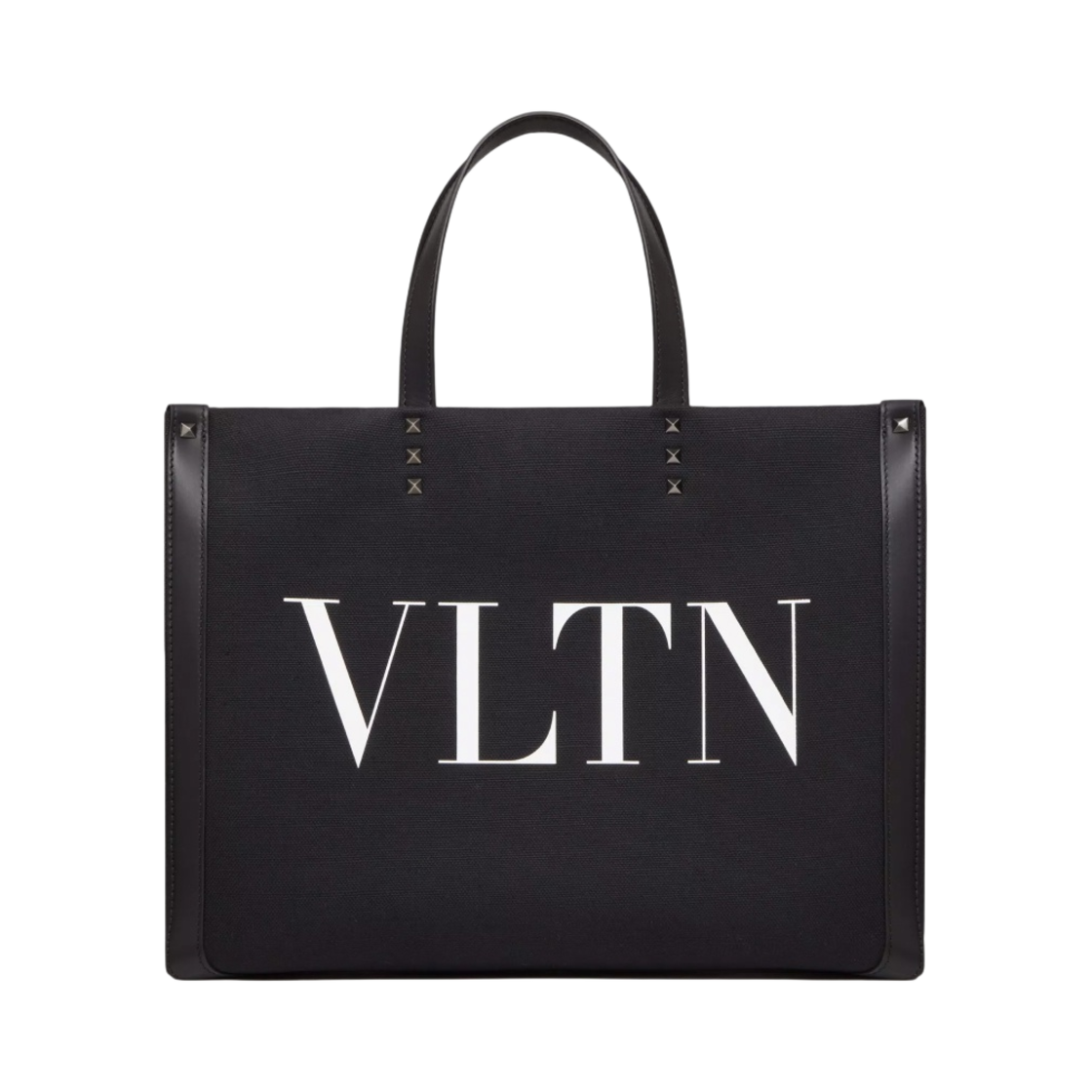 발렌티노 VLTN 에코랩 미디움 캔버스 쇼퍼백 블랙 화이트(Valentino VLTN Ecolab Medium Canvas Shopper Bag Black White) - 1