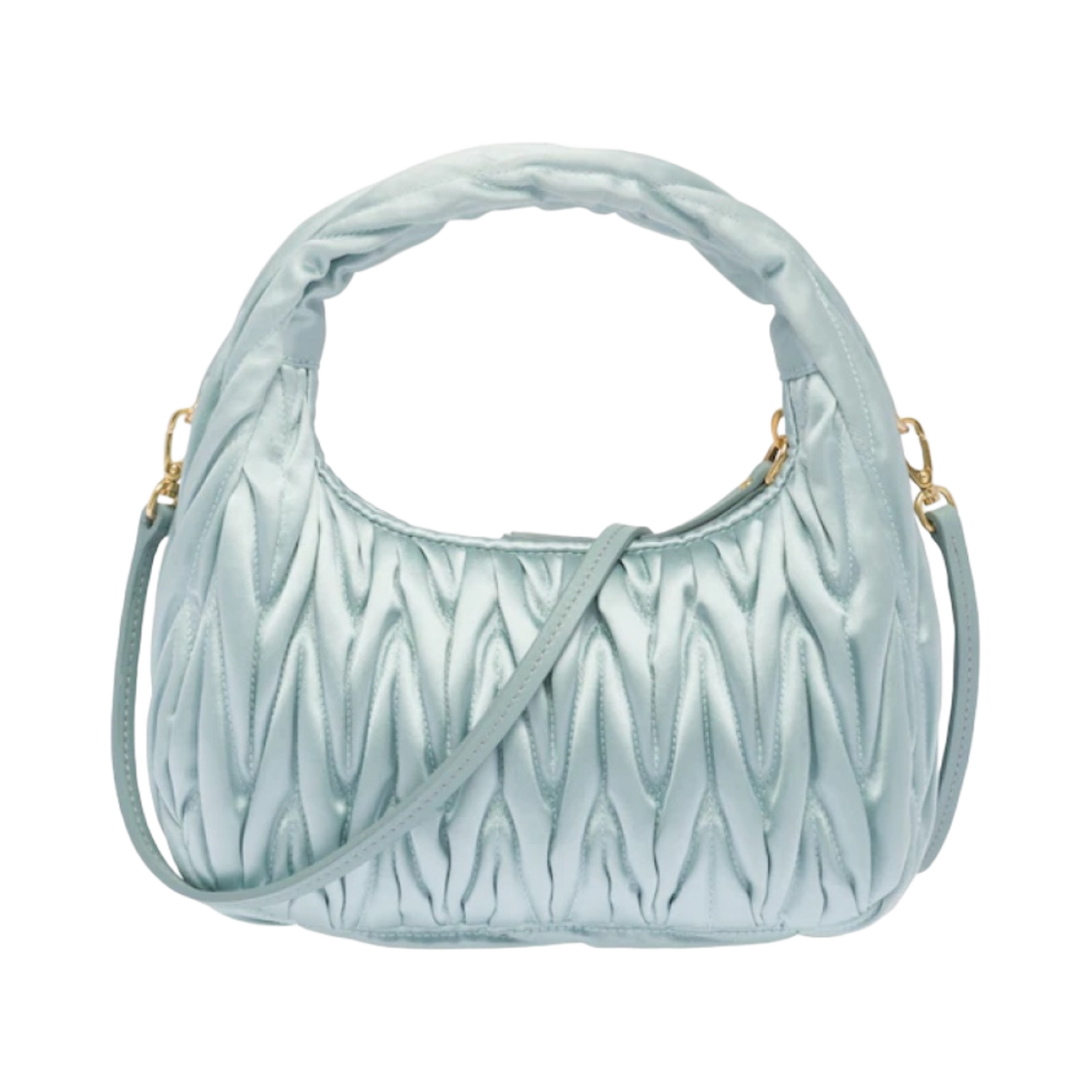 미우 미우 완더 마테라쎄 사틴 미니 호보백 레이크 블루(Miu Miu Wander Matelasse Satin Mini Hobo Bag Lake Blue) - 3