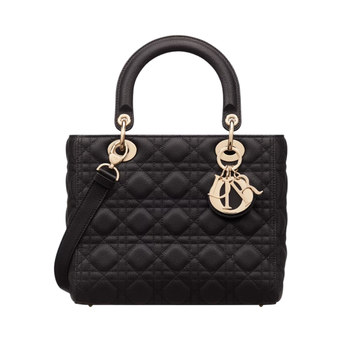 디올 미디움 레이디 백 그레인드 까나쥬 카프스킨 블랙(Dior Medium Lady Bag Grained Cannage Calfskin Black) - 1