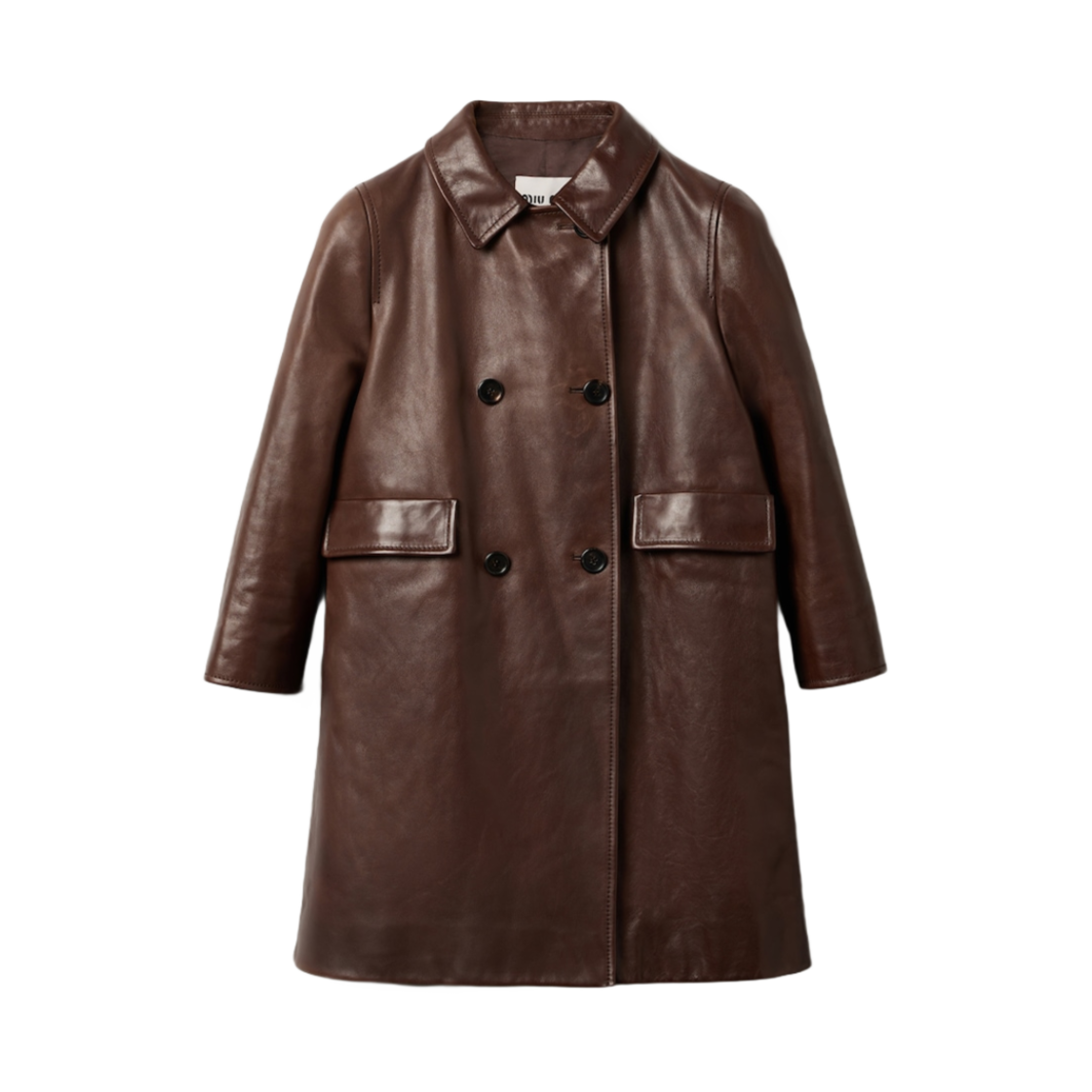 (W) 미우 미우 더블브레스티드 레더 코트 시에나