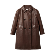 (W) Miu Miu Double-Breasted Leather Coat Sienna