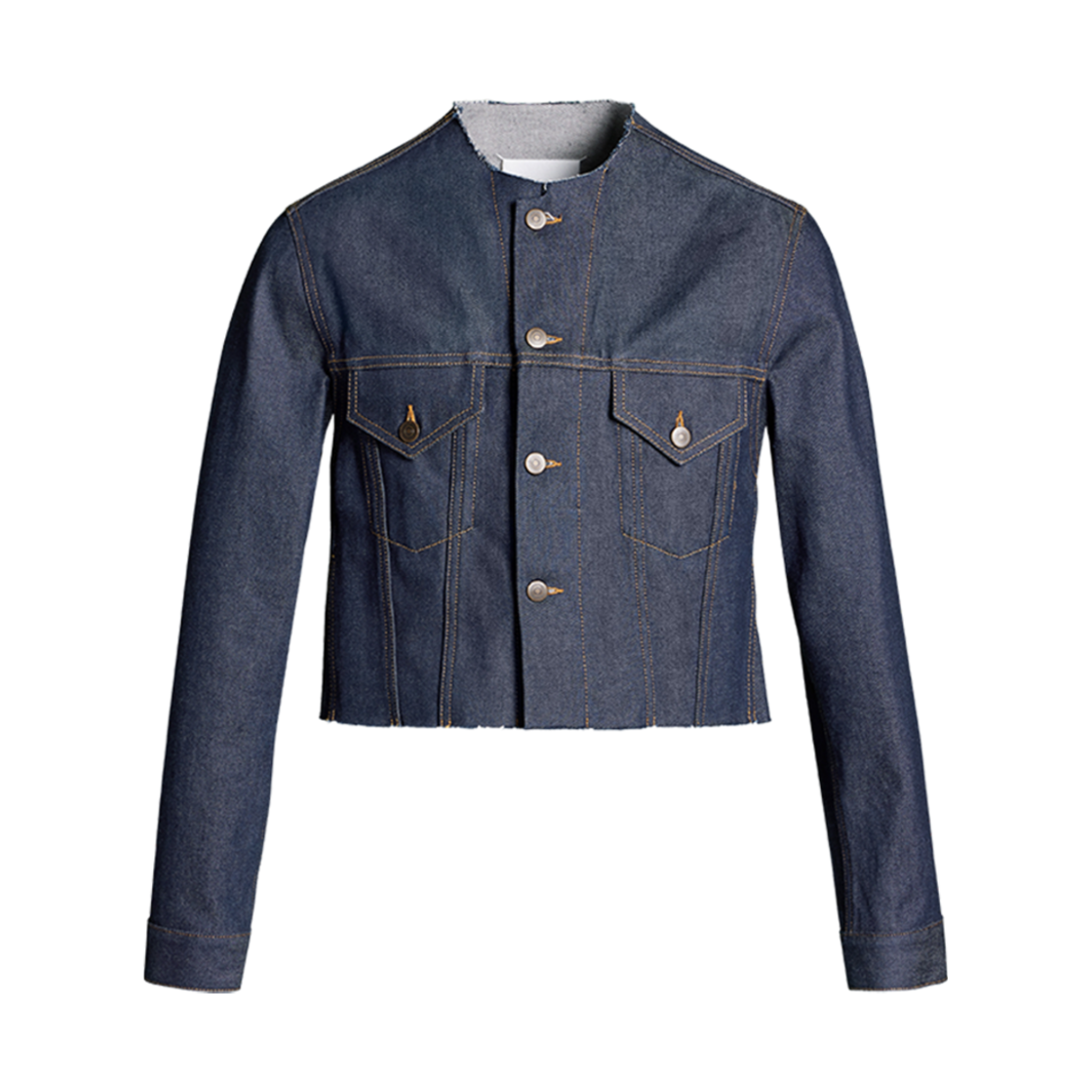 S67AM0069S30854470 Maison Margiela Collarless Denim Jacket Navy