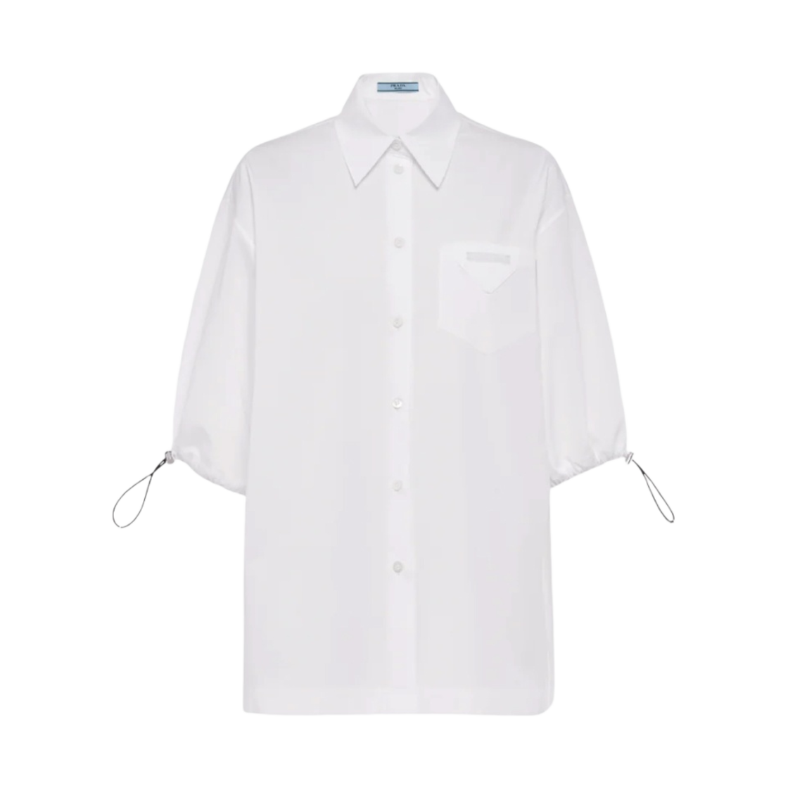 (W) 프라다 퍼피 슬리브 포플린 블라우스 화이트((W) Prada Puffy Sleeve Poplin Blouse White) - 1