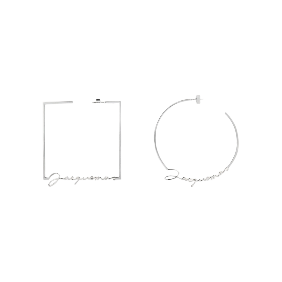 (W) 자크뮈스 레 크레올 론드 까레 자크뮈스 어시메트릭 시그니쳐 로고 이어링 실버((W) Jacquemus Les Creoles Rond Carre Jacquemus Asymmetric Signature Logo Earrings Silver) - 1