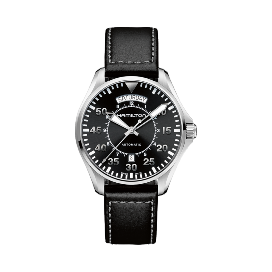 해밀턴 카키 에비에이션 파일럿 데이 데이트 오토 스테인리스 스틸 카프 레더 블랙(Hamilton Khaki Aviation Pilot Day Date Auto Stainless Steel Calf Leather Black) - 1