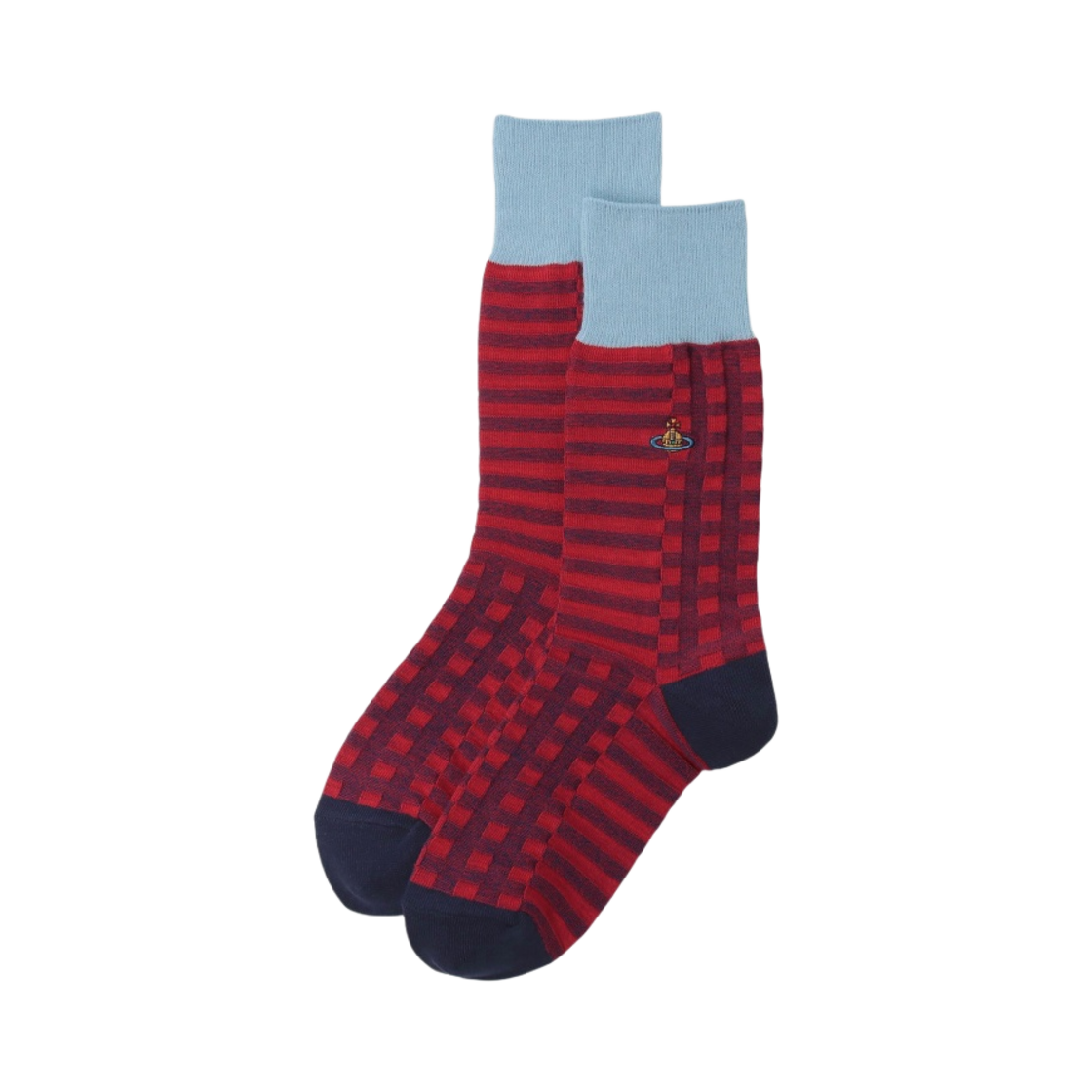 (W) 비비안 웨스트우드 범피 체크 크루 삭스 레드((W) Vivienne Westwood Bumpy Check Crew Socks Red) - 1
